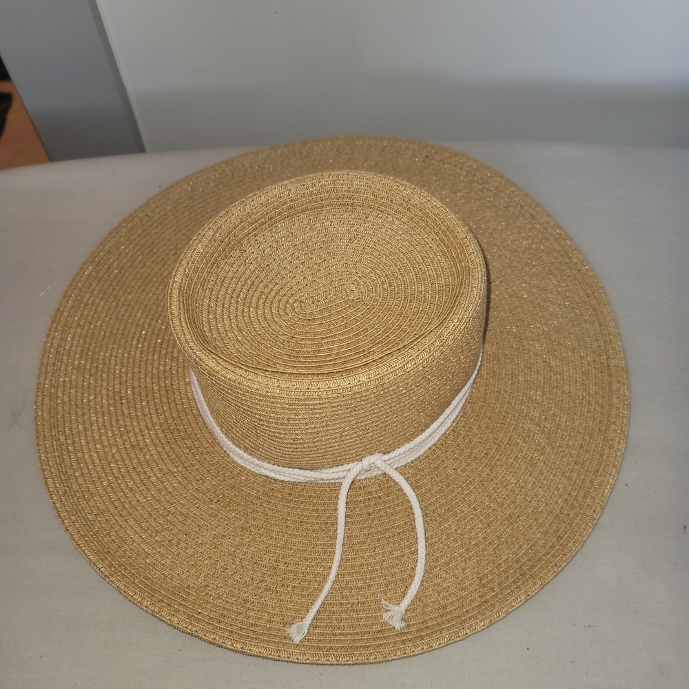 Elegant Tan Straw Hat with White Band